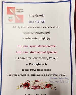 dyplom podziękowania dla policjantów