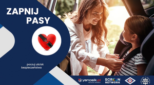 plakat promujący uścisk bezpieczeństwa - zapnij pasy