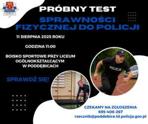 Plakat promujący wydarzenie - test próbny sprawności fizycznej do Policji.