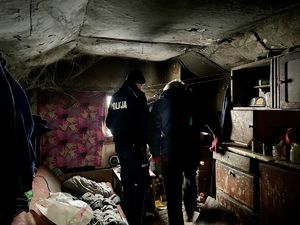 Policjant kontrolujący pustostany.