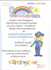 dyplom-podziękowania za wizytę dzieci na KPP w Poddębicach - kolorowe podziękowania