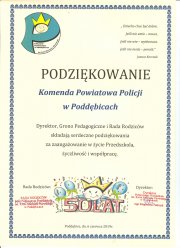 Podziękowania dla Pana Komendanta od Dyrektora Publicznego Przedszkola w Poddębicach